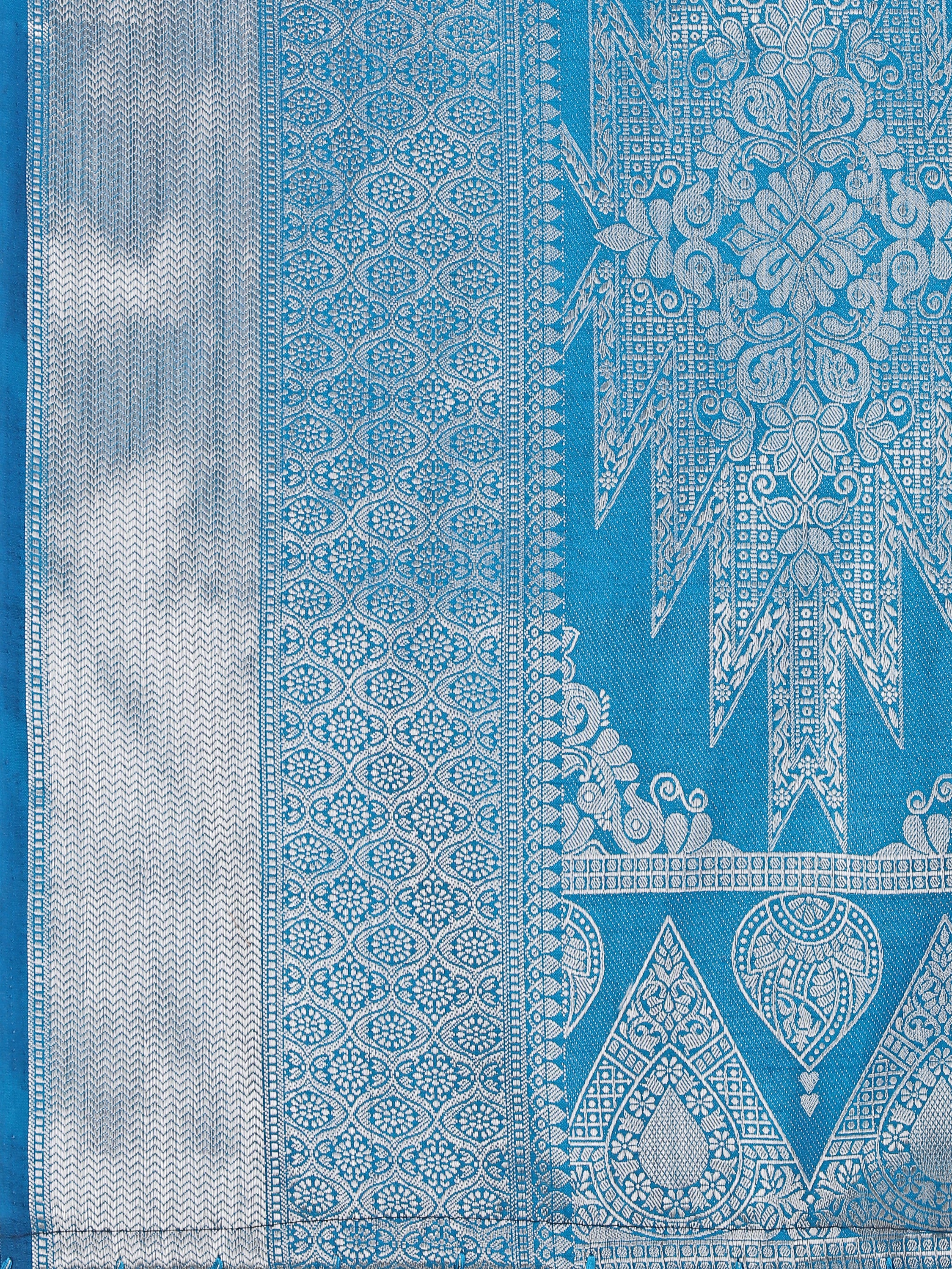 Blue Geometric Banarasi Silk Saree With Weaving Work