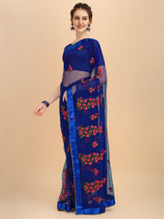 Blue Net designer embroidery saree