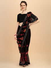 Black Net designer embroidery saree