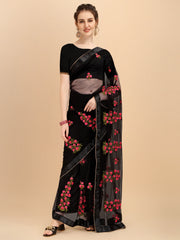 Black Net designer embroidery saree