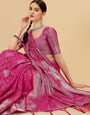 Rani Pink Geometric Banarasi Silk Saree With Weaving Work