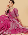 Rani Pink Geometric Banarasi Silk Saree With Weaving Work