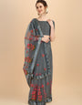 Grey Net designer embroidery saree