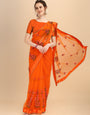 Orange Net designer embroidery saree