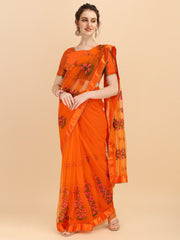 Orange Net designer embroidery saree