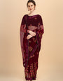 Maroon Net designer embroidery saree