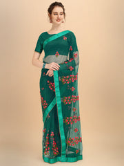 Green Net designer embroidery saree