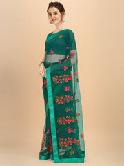 Green Net designer embroidery saree