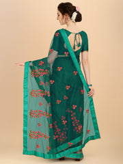 Green Net designer embroidery saree