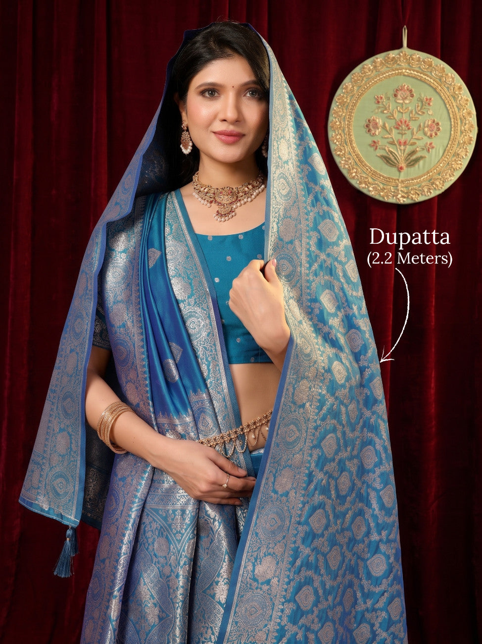 Royal Blue Banarasi Silk Saree With Dupatta