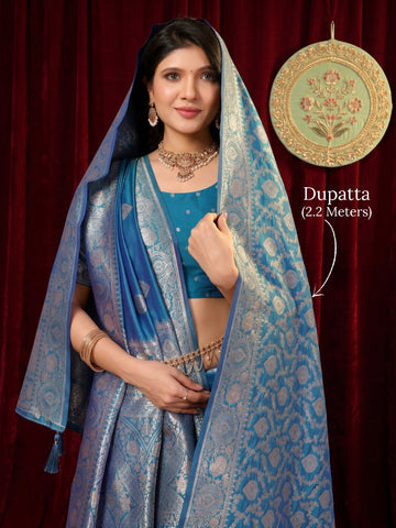 Royal Blue Banarasi Silk Saree With Dupatta