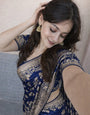 Dark Blue Banarasi Silk Zari Saree Styled By Tanya