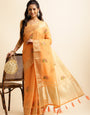 Orange Cotton Silk Floral Embroidery Saree