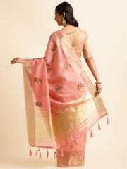 Pink Cotton Silk Floral Embroidery Saree