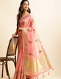 Pink Cotton Silk Floral Embroidery Saree