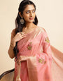 Pink Cotton Silk Floral Embroidery Saree