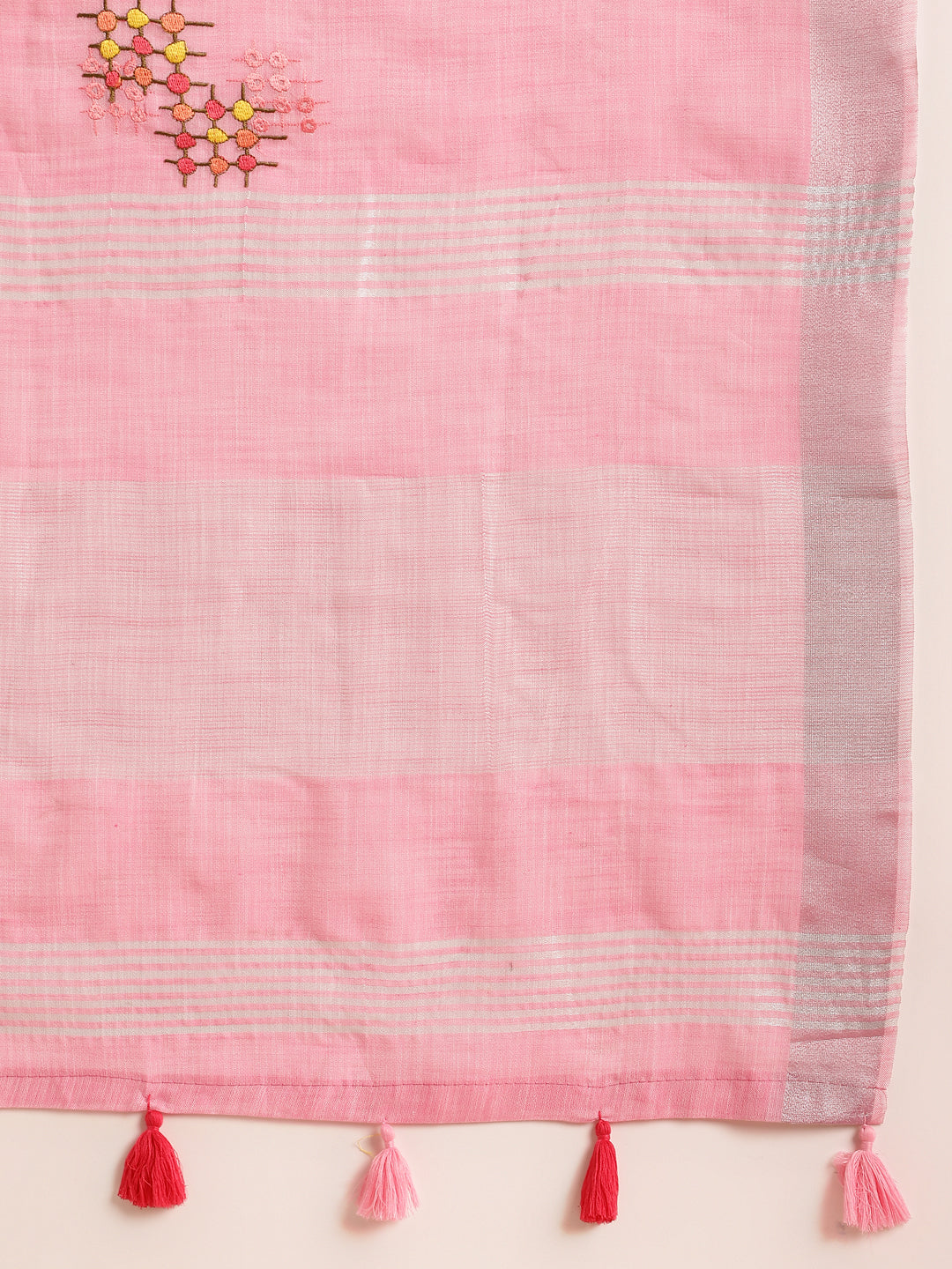 Baby Pink Linen Cotton Embroidery Saree