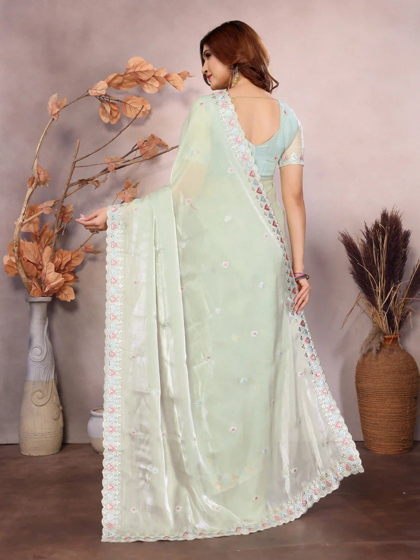 Pista Green Barbarick Silk Cutwork Saree