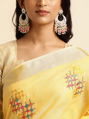 Yellow Linen Cotton Embroidery Saree