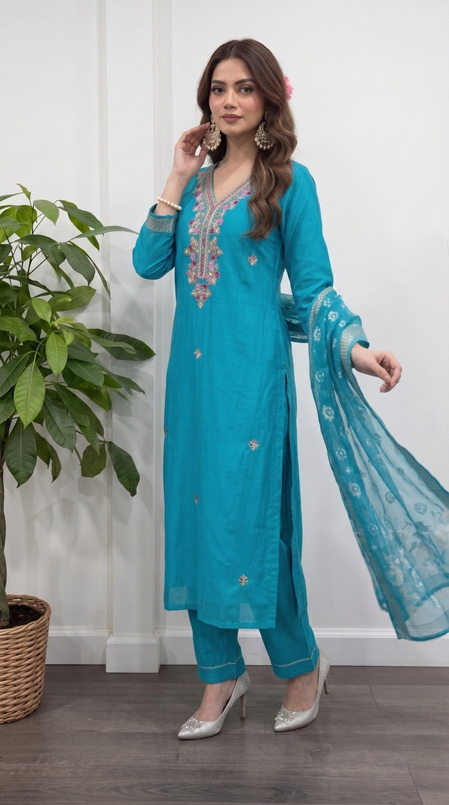 Sky Blue Pure Cotton Stitched Suit
