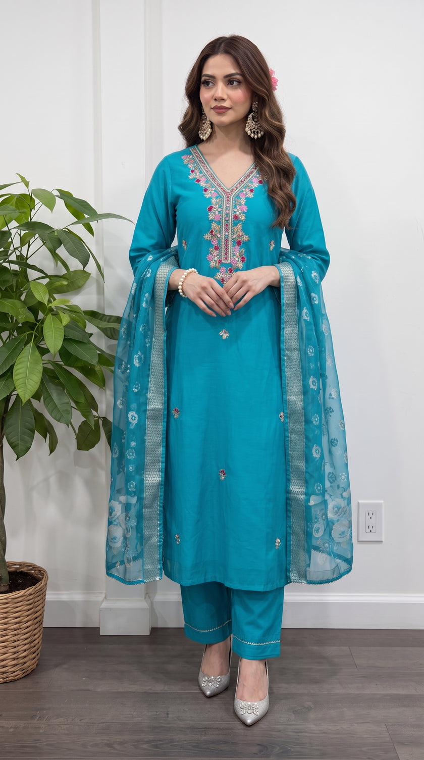 Sky Blue Pure Cotton Stitched Suit