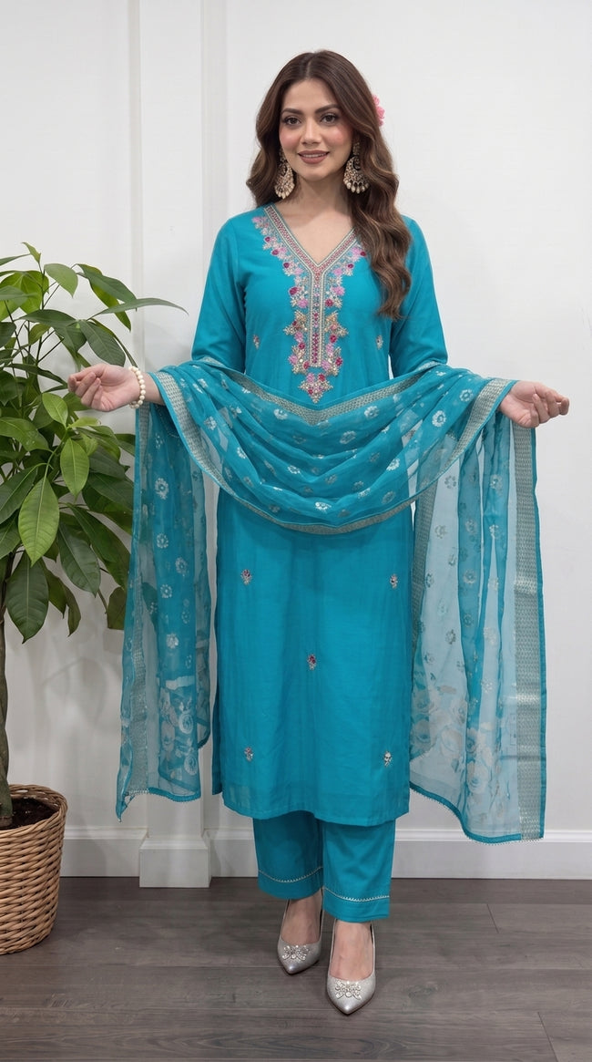 Sky Blue Pure Cotton Stitched Suit