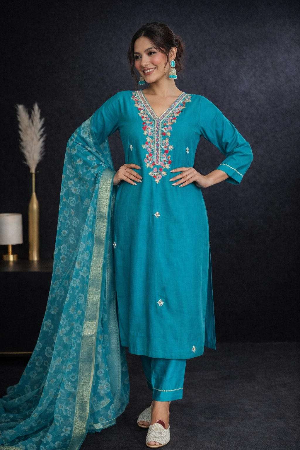 Sky Blue Pure Cotton Embroidered Stitched Suit Set