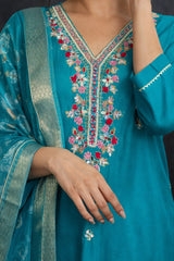 Sky Blue Pure Cotton Embroidered Stitched Suit Set
