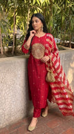 Red Silk Blend Stitched Suit Set