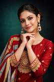 Red Silk Blend Embroidered Stitched Suit Set