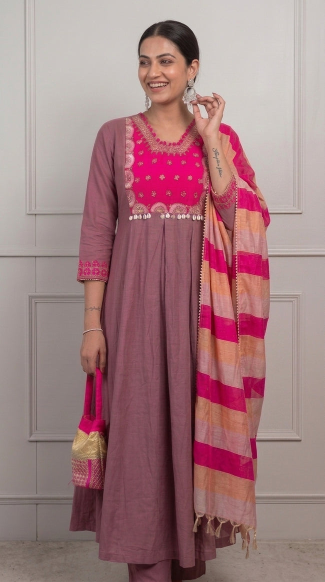 Rani Pink Silk Blend Stitched Suit Set