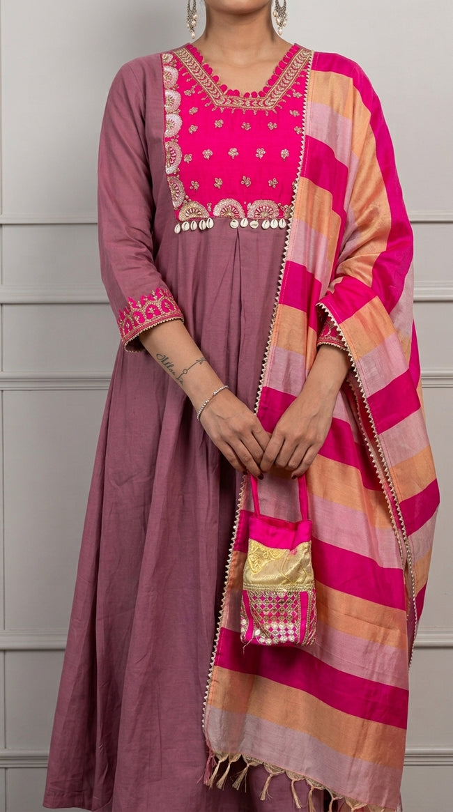 Rani Pink Silk Blend Stitched Suit Set