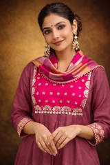Rani Pink Silk Blend Embroidered Stitched Suit Set