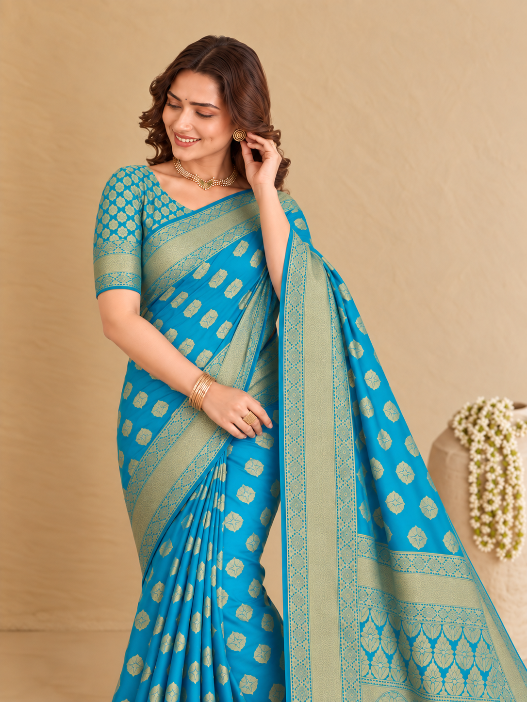 Sea Blue Banarasi Silk Saree