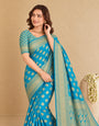 Sea Blue Banarasi Silk Saree