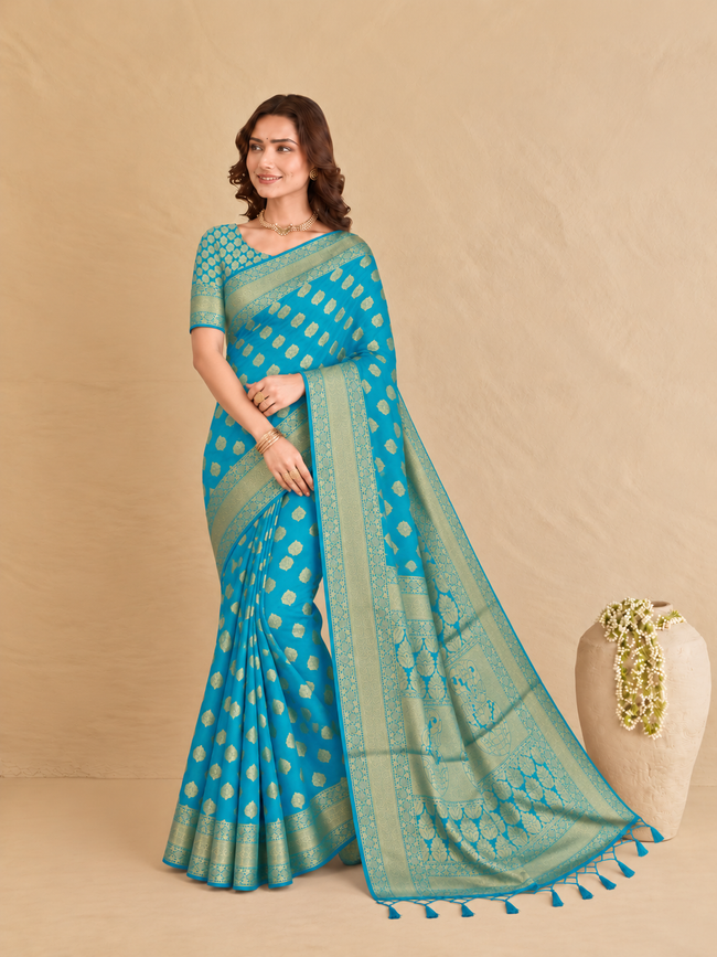 Sea Blue Banarasi Silk Saree