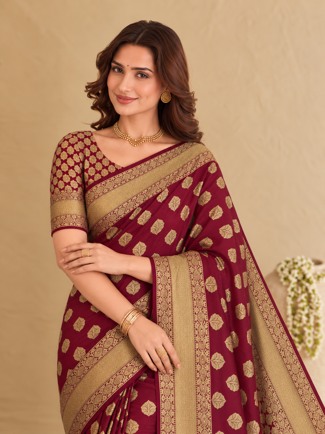 Maroon Banarasi Silk Jacquard Work Saree