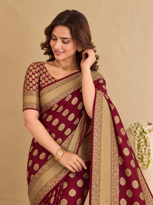 Maroon Banarasi Silk Jacquard Work Saree