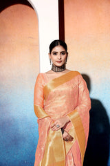 Orange Embroidered Tissue Cotton silk saree