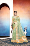 Pista Green Embroidered Tissue Cotton silk saree