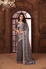 Grey Floral Sequins Embroidery Work Jimmy Choo Saree