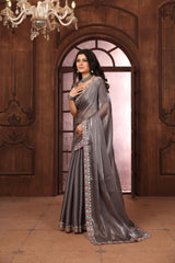 Grey Floral Sequins Embroidery Work Jimmy Choo Saree