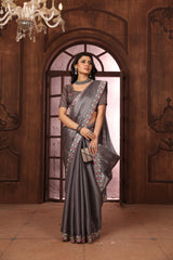 Grey Floral Sequins Embroidery Work Jimmy Choo Saree