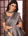 Grey Floral Sequins Embroidery Work Jimmy Choo Saree