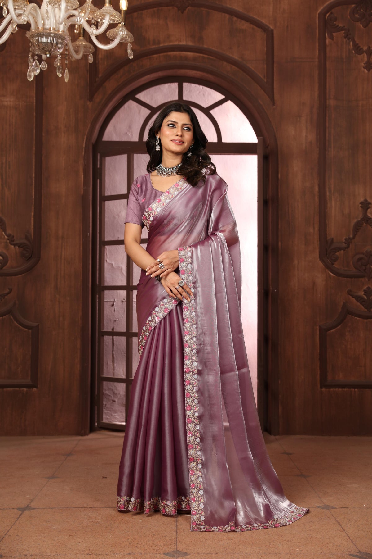 Purple Floral Sequins Embroidery Work Jimmy Choo Saree