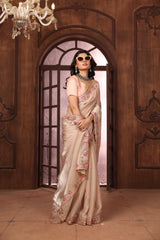 Pink Floral Sequins Border work Jimmy Choo Saree