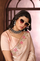 Pink Floral Sequins Border work Jimmy Choo Saree