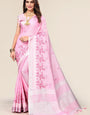 Pink Linen Cotton Embroidery Saree