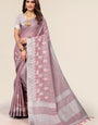 Dark Pink Linen Cotton Embroidery Saree