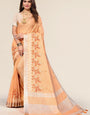 Orange Linen Cotton Embroidery Saree